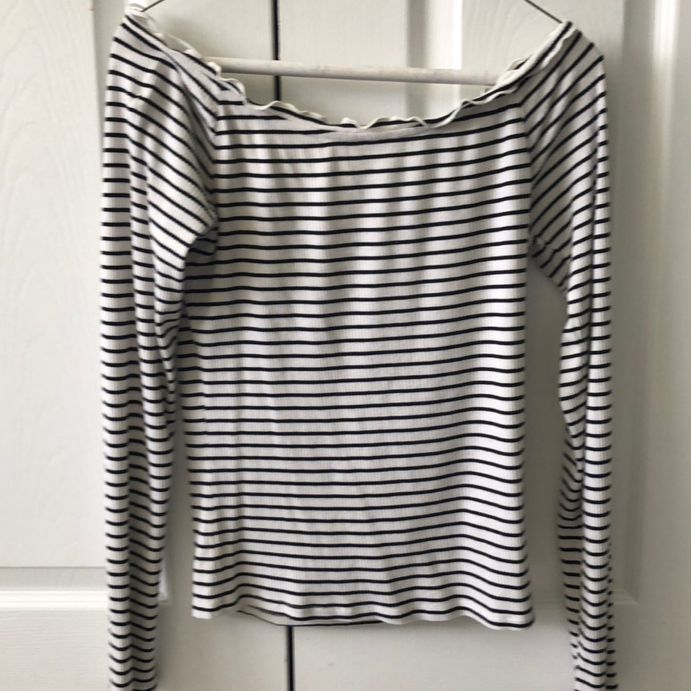 striped longsleeve off the shoulder top